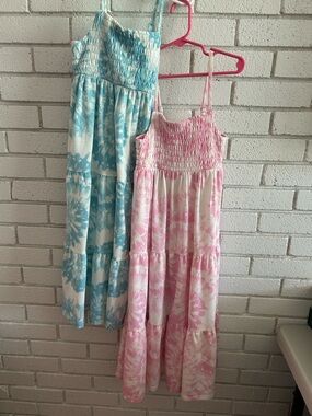 Summer 2 pack Girl' Pink/ Blue Tie-Dye Maxi Sundress pet free smoke free home